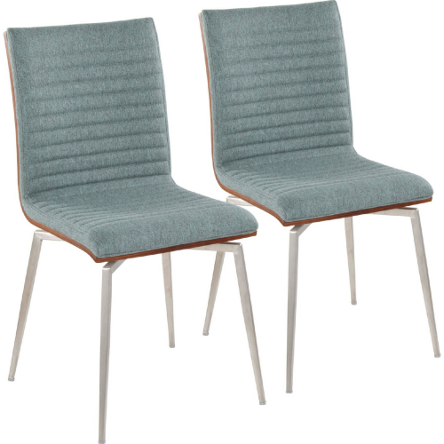 Mason Swivel Dining Accent Chair in Stainless Steel, Walnut Wood, & Green Fabric (Set of 2)